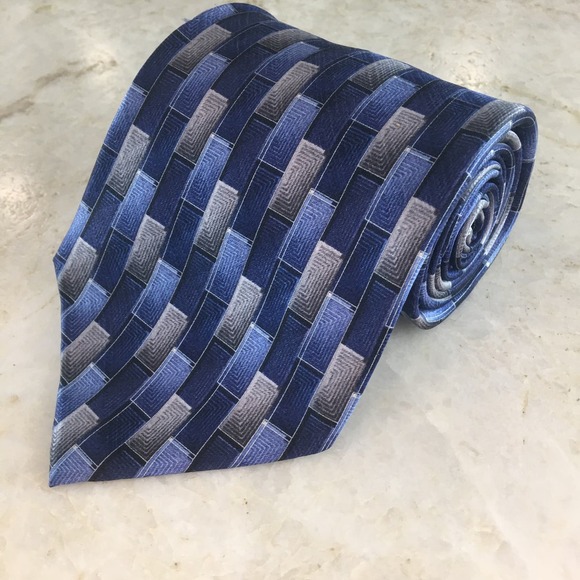 UMBERTO BOSSI BLUE, GREY ALL SILK TIE - Picture 8 of 10